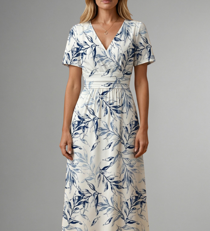 Damen Midi Kleid mit V-Ausschnitt und Blumenmuster