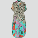 Damen Midi Kleid mit V-Ausschnitt und gemusterter Oberfläche