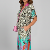 Damen Midi Kleid mit V-Ausschnitt und gemusterter Oberfläche