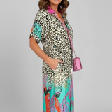 Damen Midi Kleid mit V-Ausschnitt und gemusterter Oberfläche