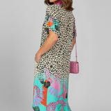 Damen Midi Kleid mit V-Ausschnitt und gemusterter Oberfläche