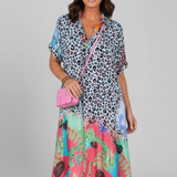 Damen Midi Kleid mit V-Ausschnitt und gemusterter Oberfläche