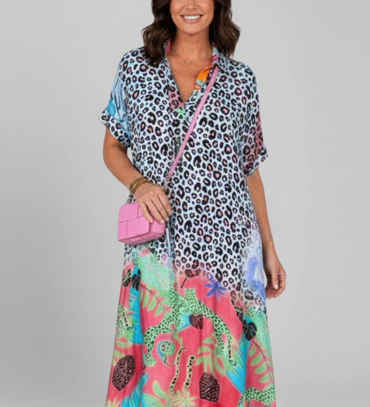Damen Midi Kleid mit V-Ausschnitt und gemusterter Oberfläche
