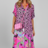 Damen Midi Kleid mit V-Ausschnitt und gemusterter Oberfläche