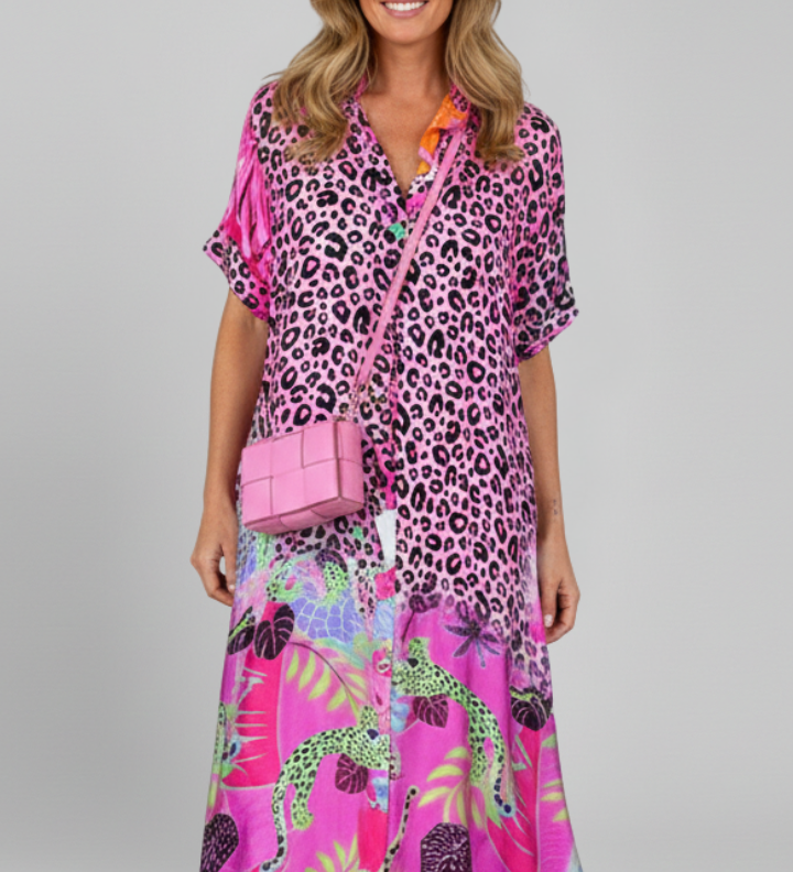 Damen Midi Kleid mit V-Ausschnitt und gemusterter Oberfläche