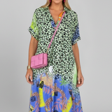 Damen Midi Kleid mit V-Ausschnitt und gemusterter Oberfläche