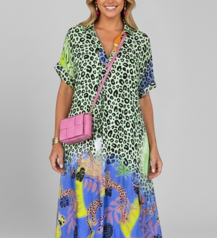 Damen Midi Kleid mit V-Ausschnitt und gemusterter Oberfläche