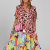 Damen Midi Kleid mit V-Ausschnitt und gemusterter Oberfläche