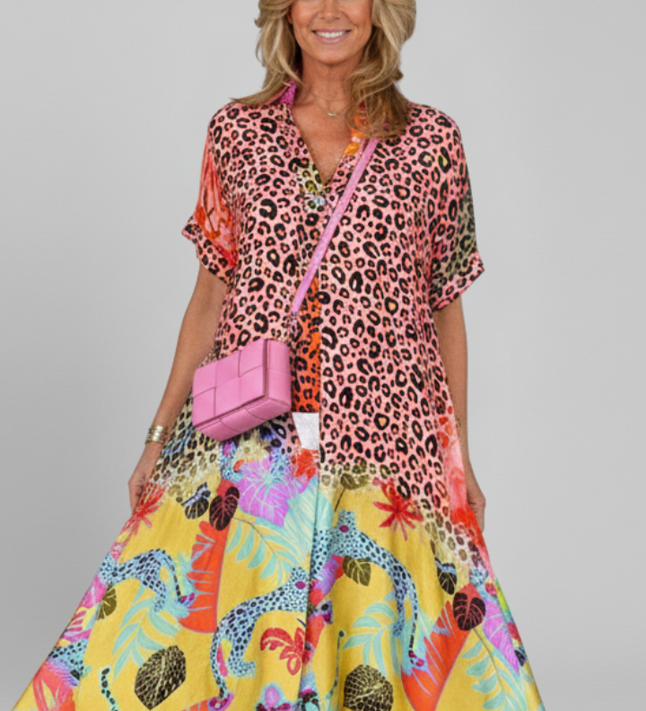 Damen Midi Kleid mit V-Ausschnitt und gemusterter Oberfläche