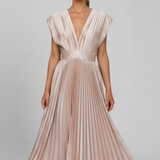 Damen Midi-Kleid mit V-Ausschnitt und plissiertem Rock