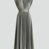Damen Midi-Kleid mit V-Ausschnitt und plissiertem Rock