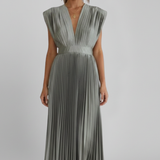 Damen Midi-Kleid mit V-Ausschnitt und plissiertem Rock
