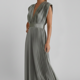 Damen Midi-Kleid mit V-Ausschnitt und plissiertem Rock