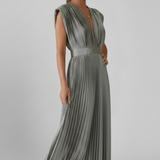 Damen Midi-Kleid mit V-Ausschnitt und plissiertem Rock