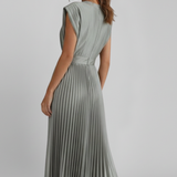 Damen Midi-Kleid mit V-Ausschnitt und plissiertem Rock