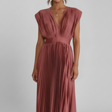 Damen Midi-Kleid mit V-Ausschnitt und plissiertem Rock