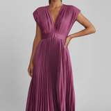 Damen Midi-Kleid mit V-Ausschnitt und plissiertem Rock