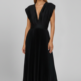 Damen Midi-Kleid mit V-Ausschnitt und plissiertem Rock