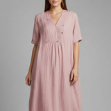 Damen Midi-Kleid mit V-Ausschnitt und kurzen Ärmeln