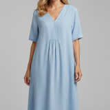 Damen Midi-Kleid mit V-Ausschnitt und kurzen Ärmeln