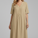 Damen Midi-Kleid mit V-Ausschnitt und kurzen Ärmeln