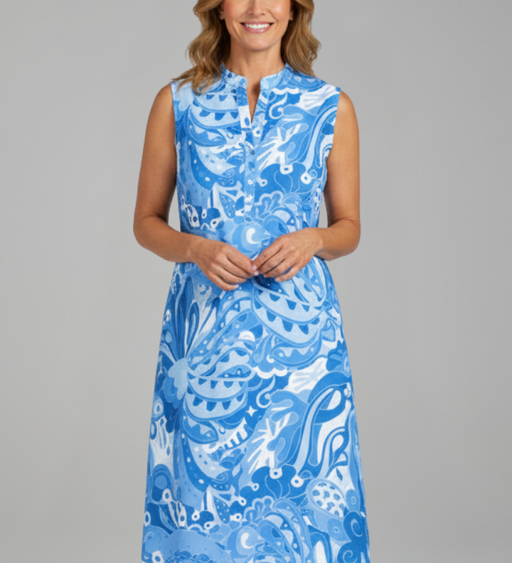 Damen Midi-Kleid mit V-Ausschnitt und Seitentaschen
