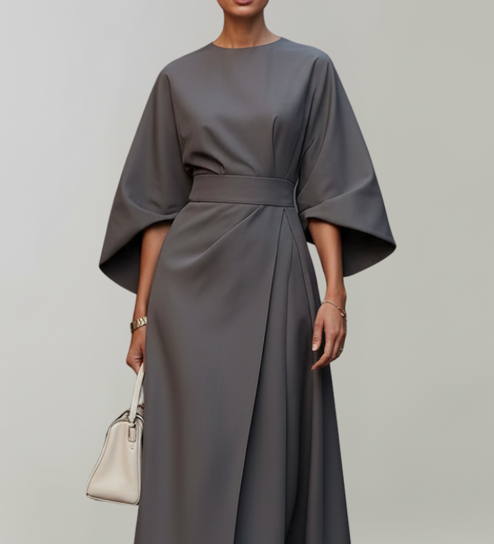 Damen Midi-Kleid mit weiten Ärmeln und tailliertem Bund