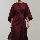 Damen Midi-Kleid mit weiten Ärmeln und tailliertem Bund