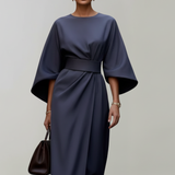Damen Midi-Kleid mit weiten Ärmeln und tailliertem Bund