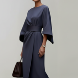 Damen Midi-Kleid mit weiten Ärmeln und tailliertem Bund