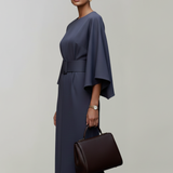 Damen Midi-Kleid mit weiten Ärmeln und tailliertem Bund