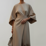Damen Midi-Kleid mit weiten Ärmeln und tailliertem Bund