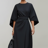 Damen Midi-Kleid mit weiten Ärmeln und tailliertem Bund
