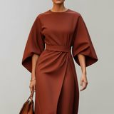 Damen-Midi-Kleid mit weiten Ärmeln und Taillengürtel