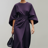 Damen-Midi-Kleid mit weiten Ärmeln und Taillengürtel