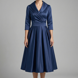 Damen Midi-Kleid mit Wickelausschnitt und Faltenrock
