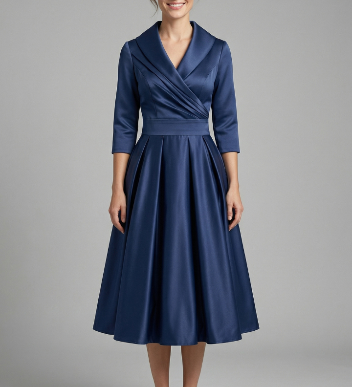 Damen Midi-Kleid mit Wickelausschnitt und Faltenrock