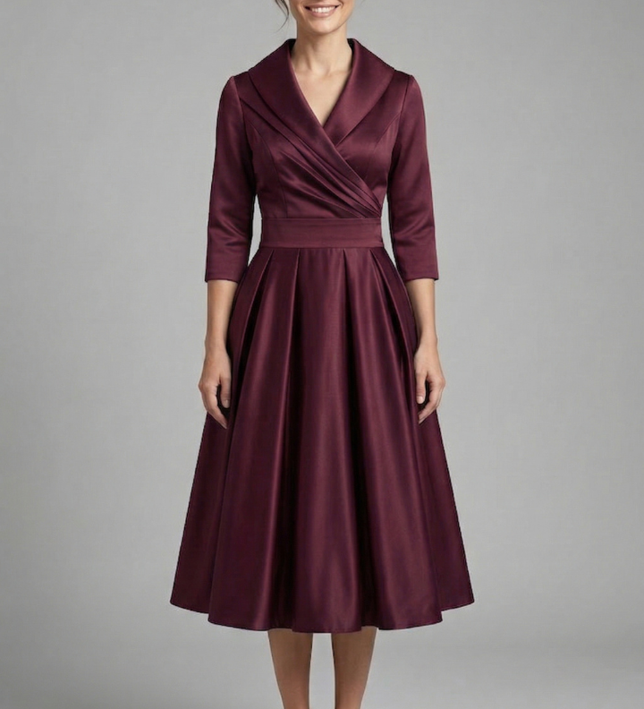 Damen Midi-Kleid mit Wickelausschnitt und Faltenrock