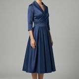Damen Midi-Kleid mit Wickelausschnitt und Faltenrock