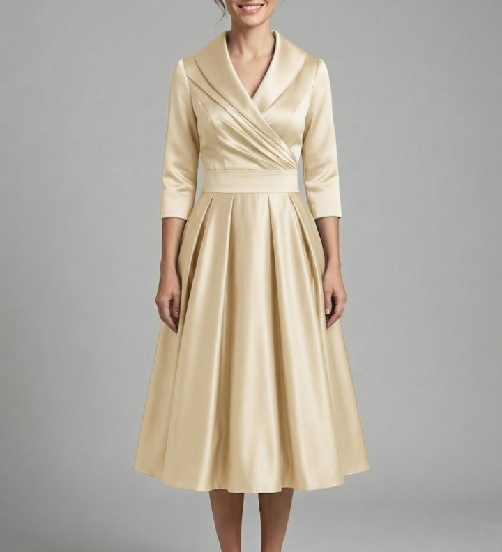 Damen Midi-Kleid mit Wickelausschnitt und Faltenrock