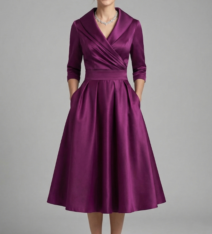 Damen Midi-Kleid mit Wickelausschnitt und Faltenrock