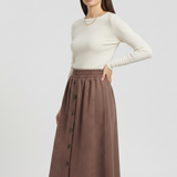 Damen Midi-Rock mit Knopfverschluss und elastischem Bund