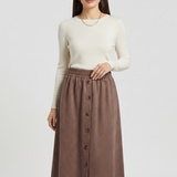 Damen Midi-Rock mit Knopfverschluss und elastischem Bund