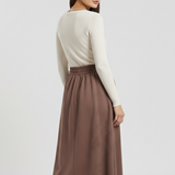 Damen Midi-Rock mit Knopfverschluss und elastischem Bund