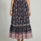 Damen Midi-Rock mit elastischem Bund und bedrucktem Saum