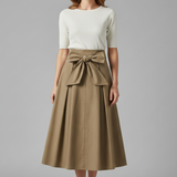 Damen Midi-Rock mit Hohem Bund und Schleifendetail