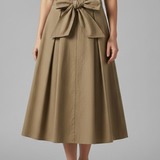 Damen Midi-Rock mit Hohem Bund und Schleifendetail
