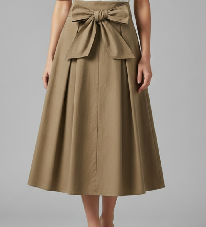 Damen Midi-Rock mit Hohem Bund und Schleifendetail