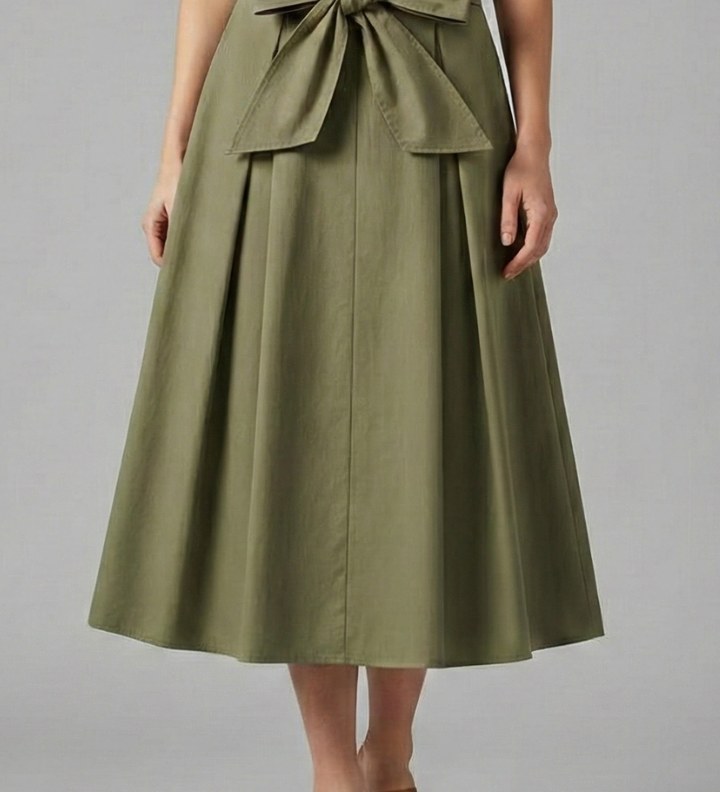 Damen Midi-Rock mit Hohem Bund und Schleifendetail