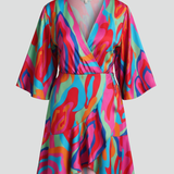 Damen Mini-Kleid mit Fledermausärmeln und Taillenkordel